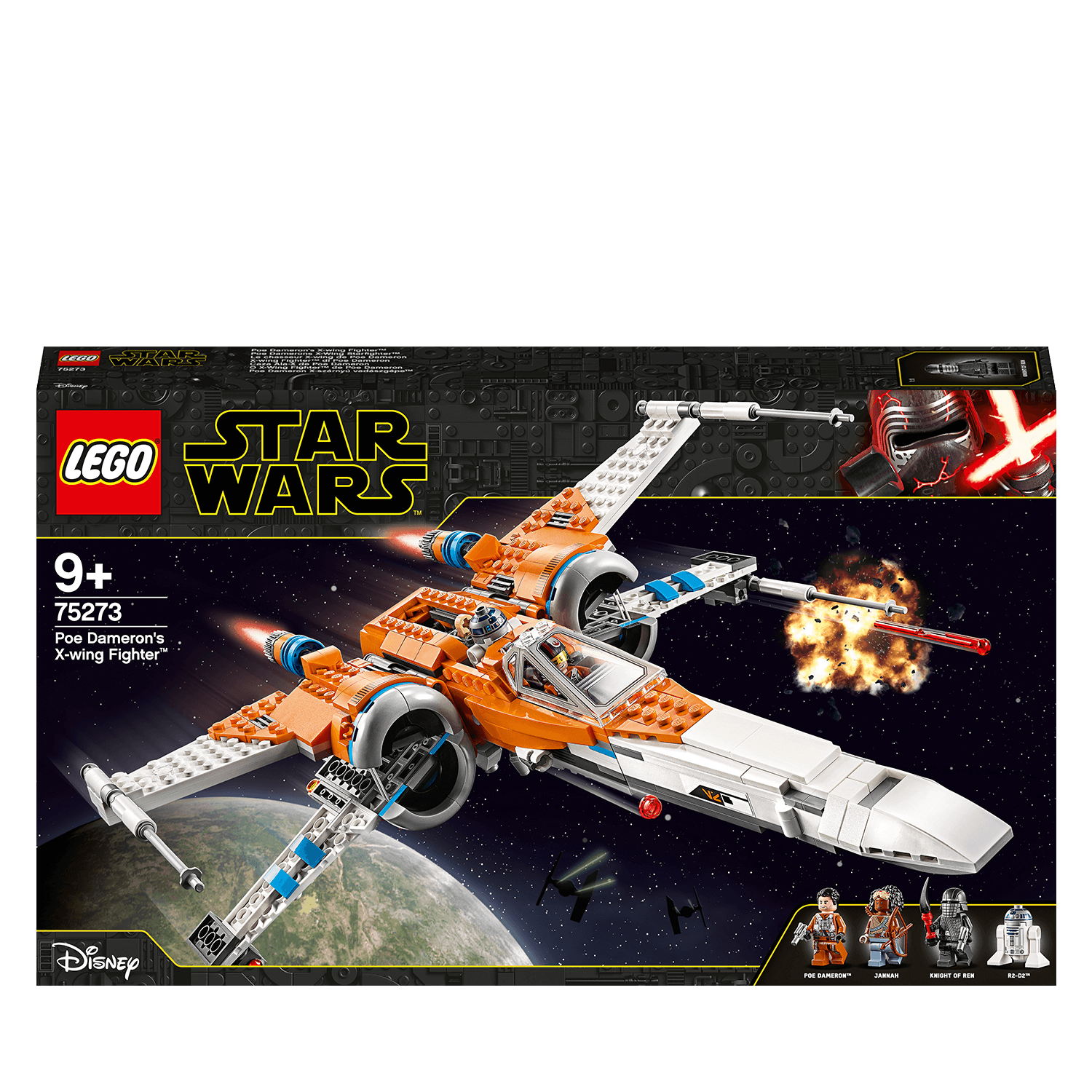 LEGO Star Wars Poe Dameron's X-wing Fighter set 75273 for kids, featuring missile-shooting action from The Rise of Skywalker.
