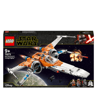 LEGO Star Wars Poe Dameron's X-wing Fighter set 75273 for kids, featuring missile-shooting action from The Rise of Skywalker.