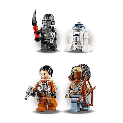 LEGO Star Wars figures set featuring Poe Dameron, Finn, R2-D2, and a Sith with accessories for imaginative play.