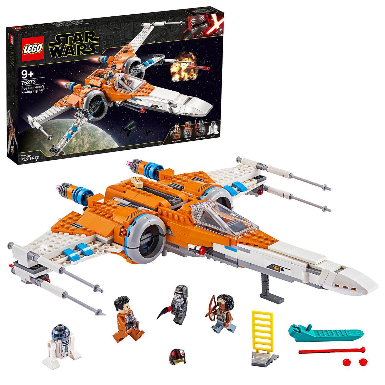 LEGO Star Wars Poe Dameron's X-wing Fighter 75273 with characters and accessories for imaginative play.