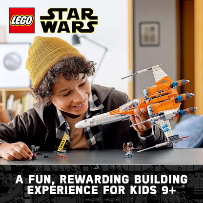 Child enjoying LEGO Star Wars Poe Dameron's X-wing Fighter, a fun building experience for kids 9+.