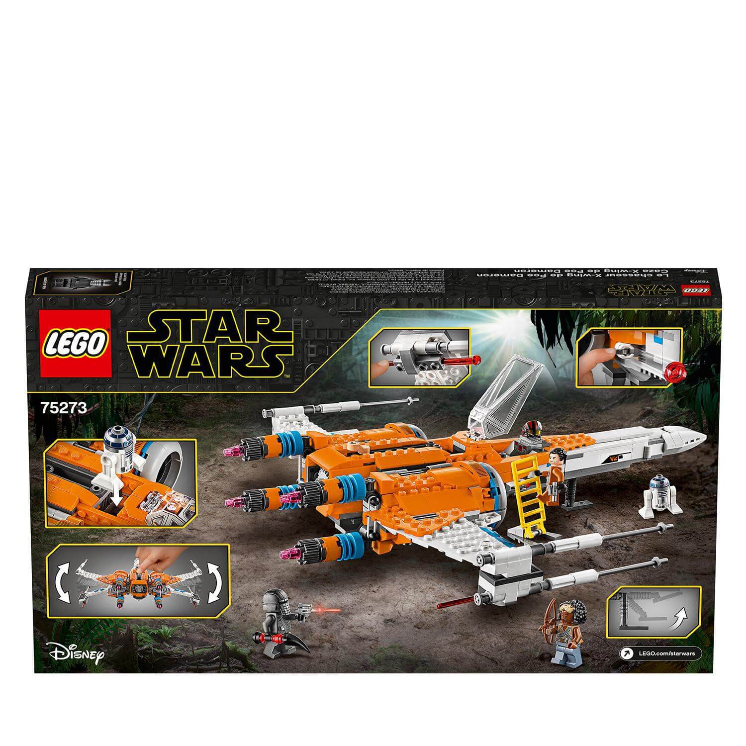 LEGO® Star Wars Poe Dameron' X-wing Fighter 75273 box art with build instructions and characters for kids.