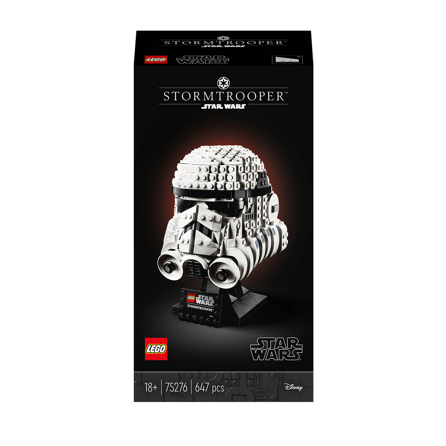 LEGO Star Wars Stormtrooper Helmet Model Set 75276, collectible brick-built display for adults, 647 pieces.