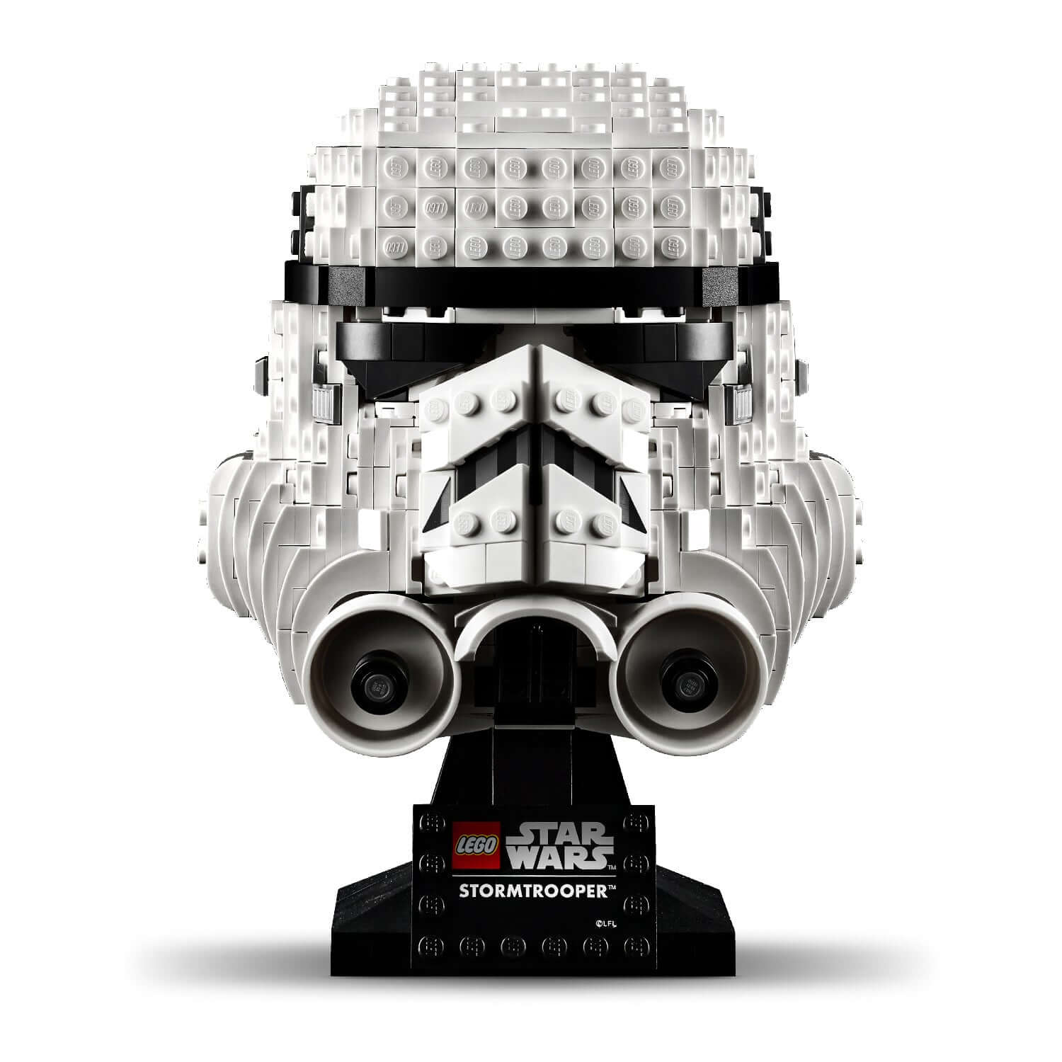 LEGO Star Wars Stormtrooper Helmet Model 75276, detailed brick-built display for collectors.