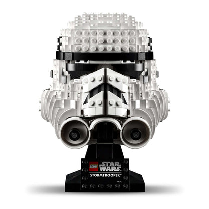 LEGO Star Wars Stormtrooper Helmet Model 75276, detailed brick-built display for collectors.