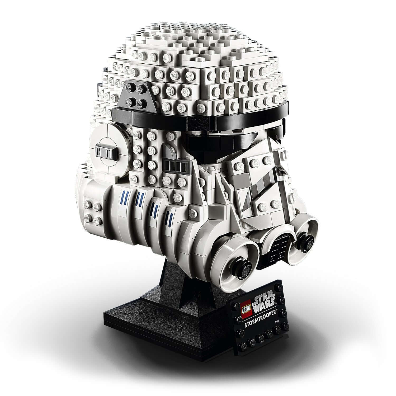 LEGO Star Wars Stormtrooper Helmet Model Set 75276, detailed brick-built display for adults, collectible series.