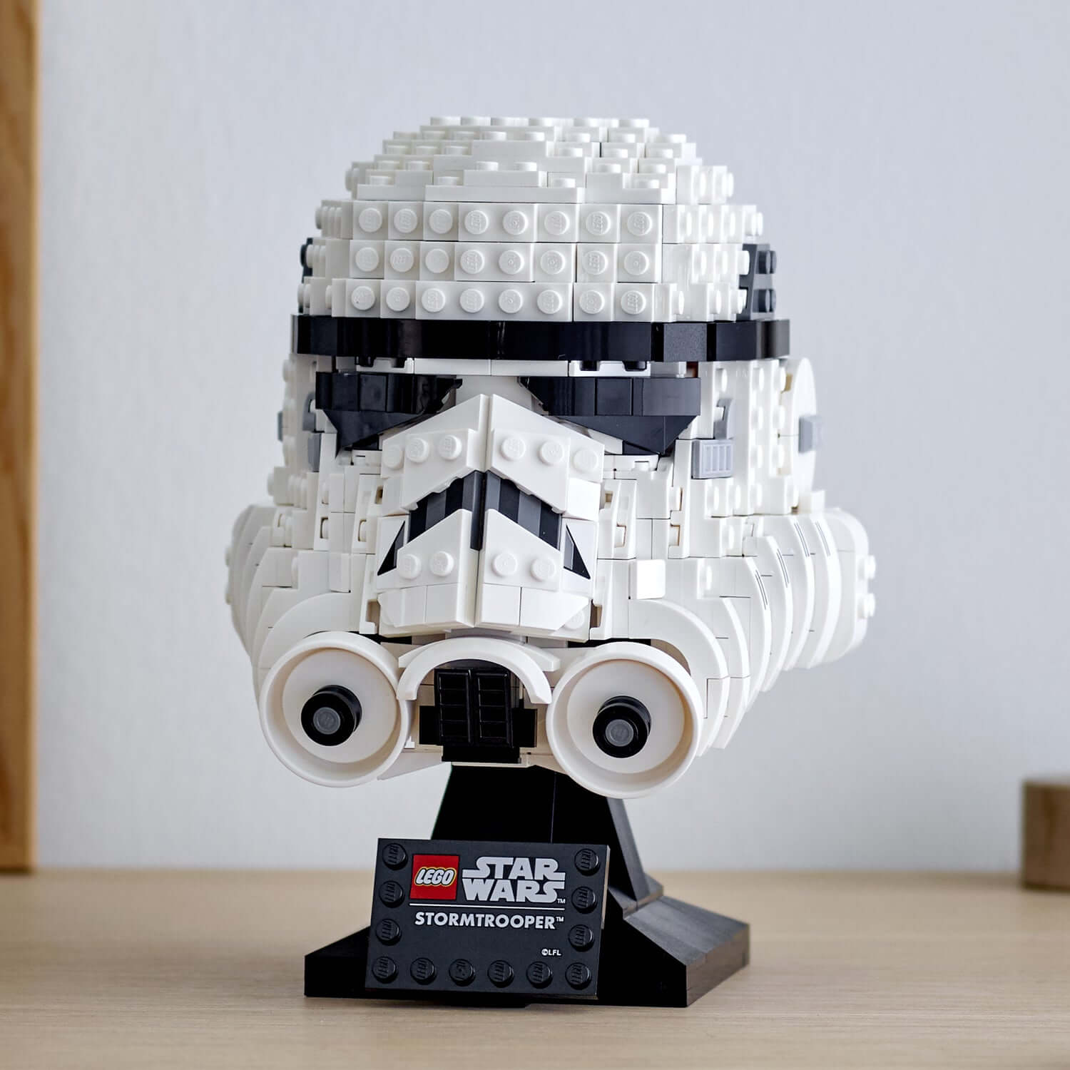 LEGO Star Wars Stormtrooper Helmet Model Set 75276 displaying iconic details, perfect for collectors and fans.