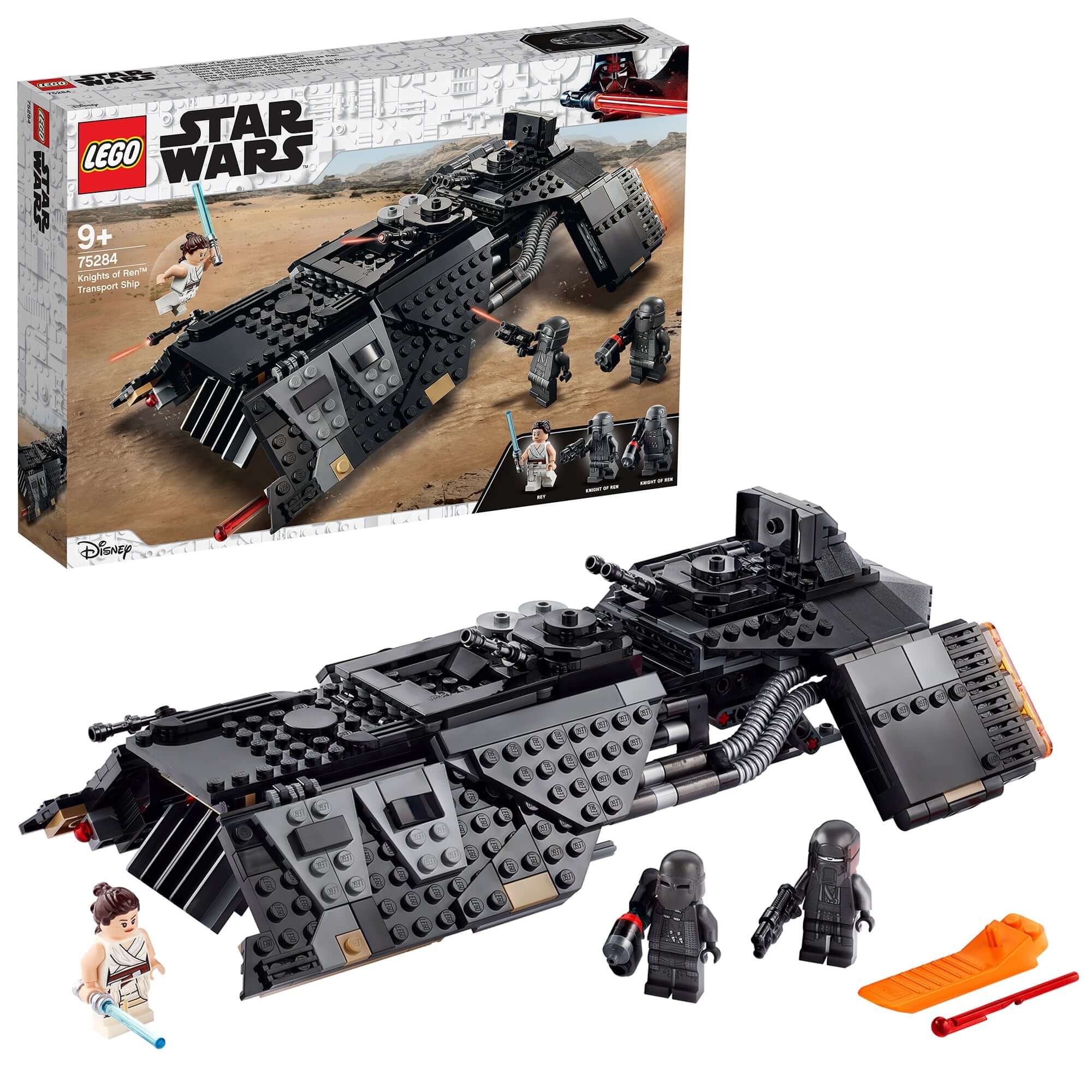 LEGO Star Wars Knights of Ren Transport Ship 75284 set featuring Rey and Knights of Ren figures for exciting battles.