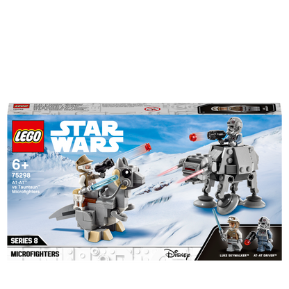 LEGO Star Wars AT-AT vs. Tauntaun Microfighters 75298 with Luke Skywalker and AT-AT Driver minifigures.