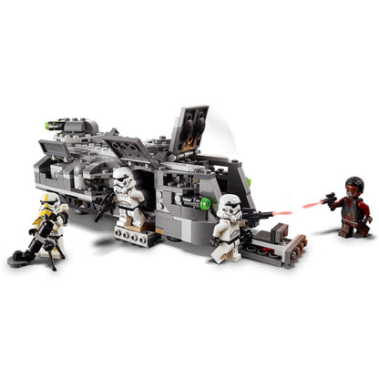 LEGO Star Wars Imperial Armoured Marauder Set 75311 with Stormtroopers and Greef Karga in action scene.