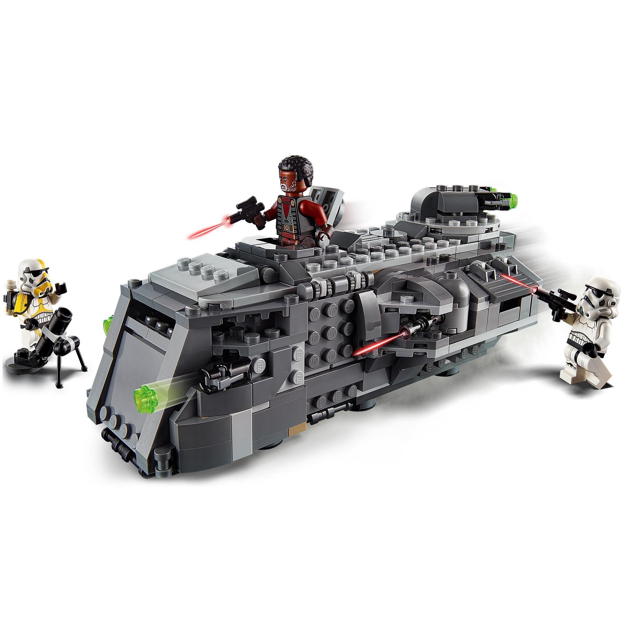 LEGO Star Wars Imperial Armoured Marauder Set 75311 with Stormtroopers and Greef Karga action scene.
