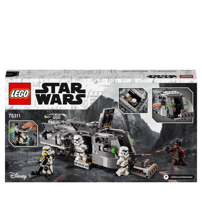 LEGO Star Wars Imperial Armoured Marauder Set 75311 featuring Stormtroopers and Greef Karga in action.