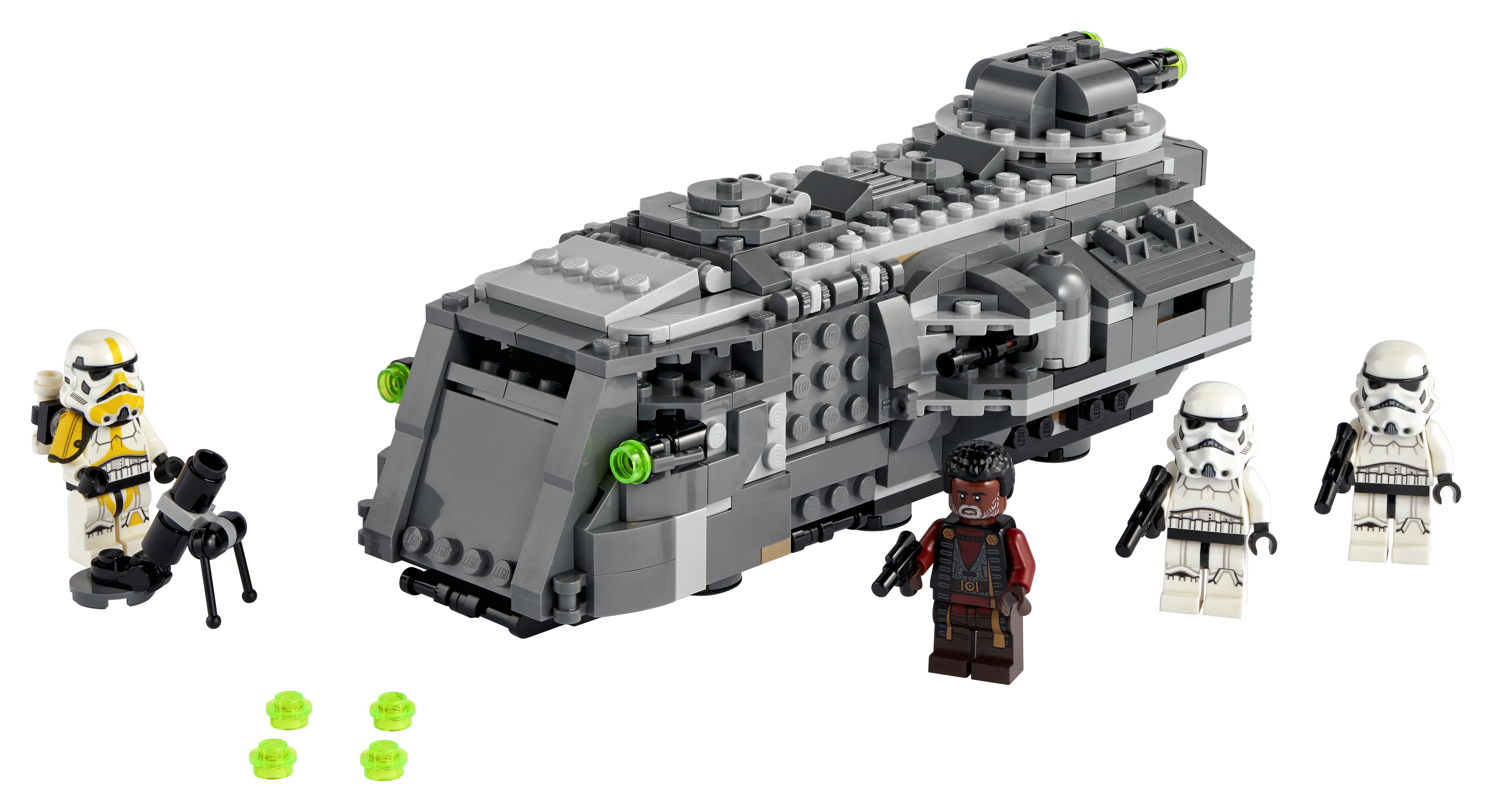 LEGO Star Wars Imperial Armoured Marauder Set 75311 with Stormtroopers and Greef Karga figures for battle reenactment.