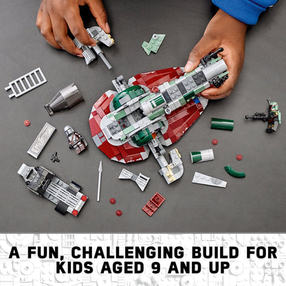 LEGO Star Wars Boba Fett's Starship Set 75312 build for kids aged 9 and up, featuring fun play and display elements.