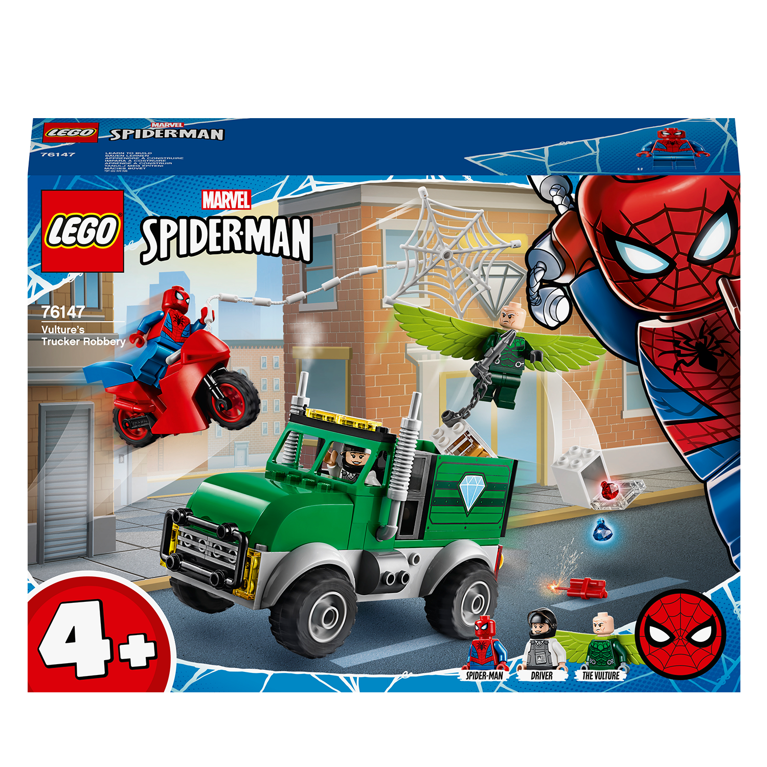 LEGO Marvel Spider-Man Trucker Robbery Set 76147 featuring Spider-Man and Vulture in action.