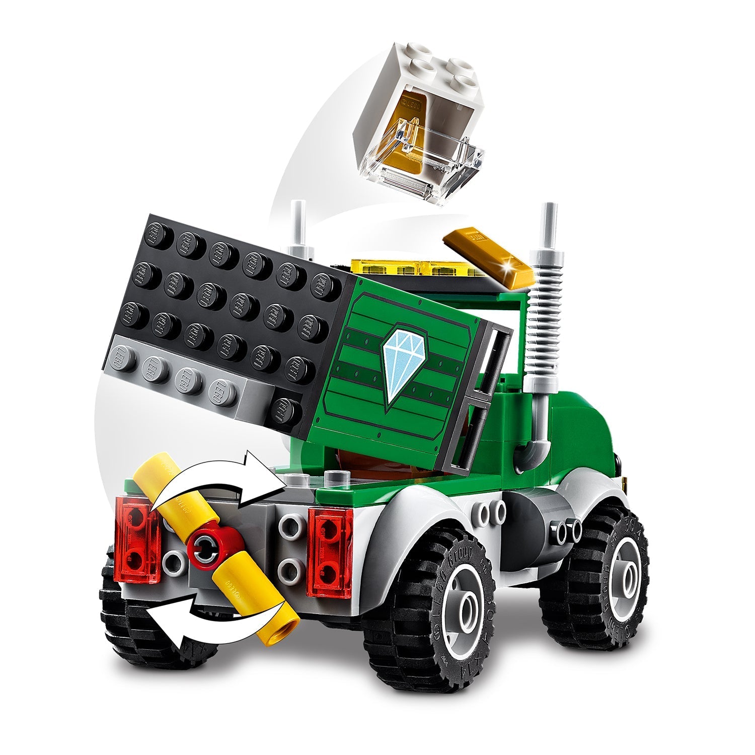 LEGO Marvel Spider-Man Trucker Robbery Set 76147 with bank truck and jewels escaping.