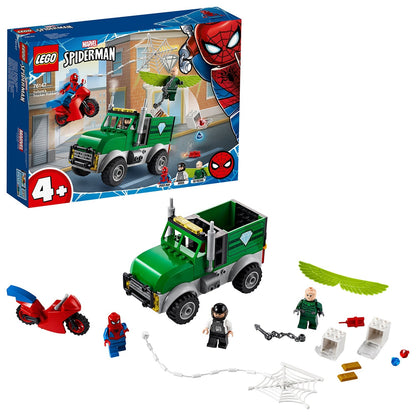 LEGO Marvel Spider-Man Trucker Robbery Set 76147 features Spider-Man, Vulture, bank truck, and accessories for action-packed play.