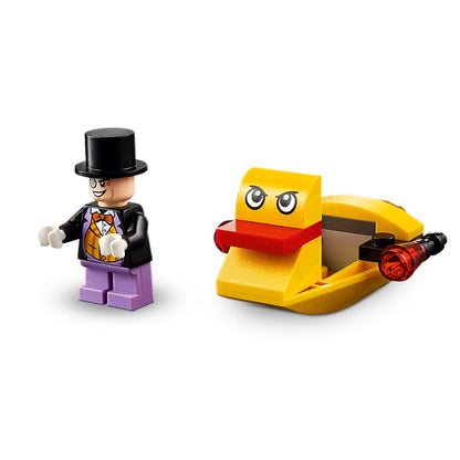LEGO® DC Batman Batboat set featuring The Penguin minifigure and a yellow duck boat toy for hands-on fun.