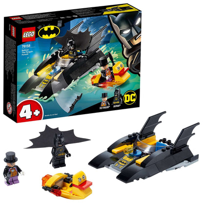 LEGO DC Batman Batboat The Penguin Pursuit Toy 76158 featuring Batman and The Penguin minifigures with toy boats.