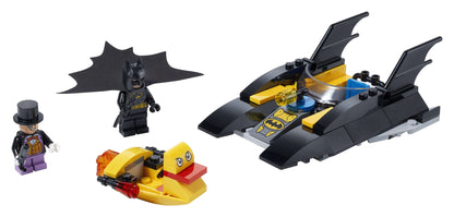 LEGO® DC Batman Batboat toy set featuring Batman and The Penguin minifigures with playful build-and-play elements.