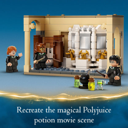 LEGO Harry Potter Hogwarts Potion Mistake Set 76386 featuring characters in the Hogwarts bathroom with potions.