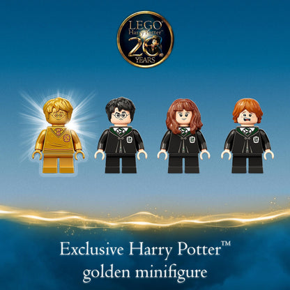 LEGO Harry Potter exclusive golden minifigure and three characters from the Hogwarts Potion Mistake set.