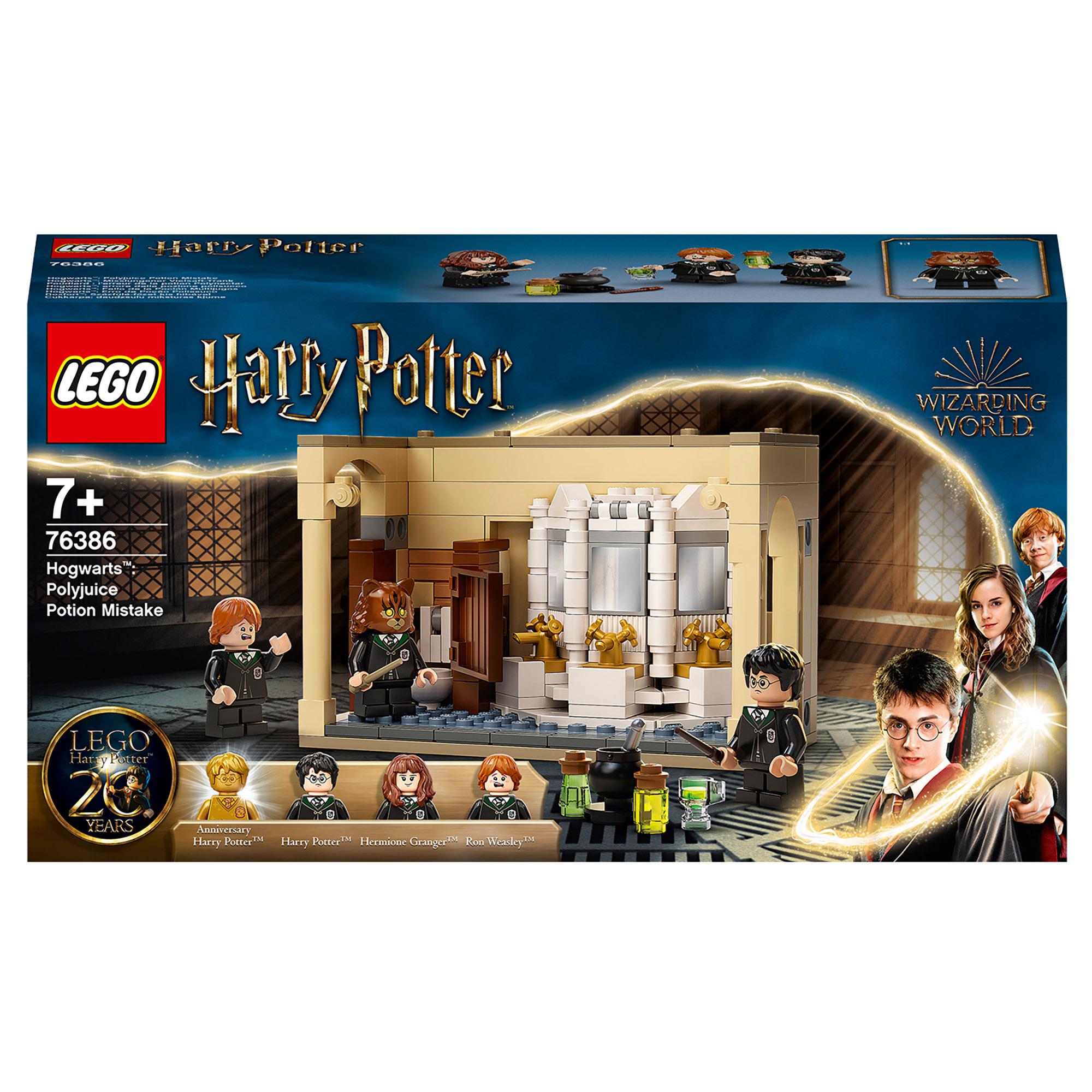LEGO Harry Potter Hogwarts Potion Mistake Set 76386 for kids, featuring Polyjuice potion in Hogwarts bathroom.