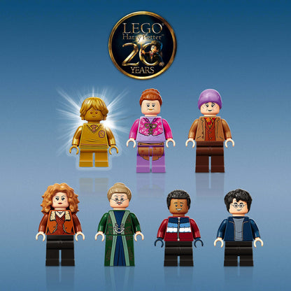 LEGO Harry Potter minifigures celebrating 20 years, including iconic characters for Hogsmeade play and display adventures.