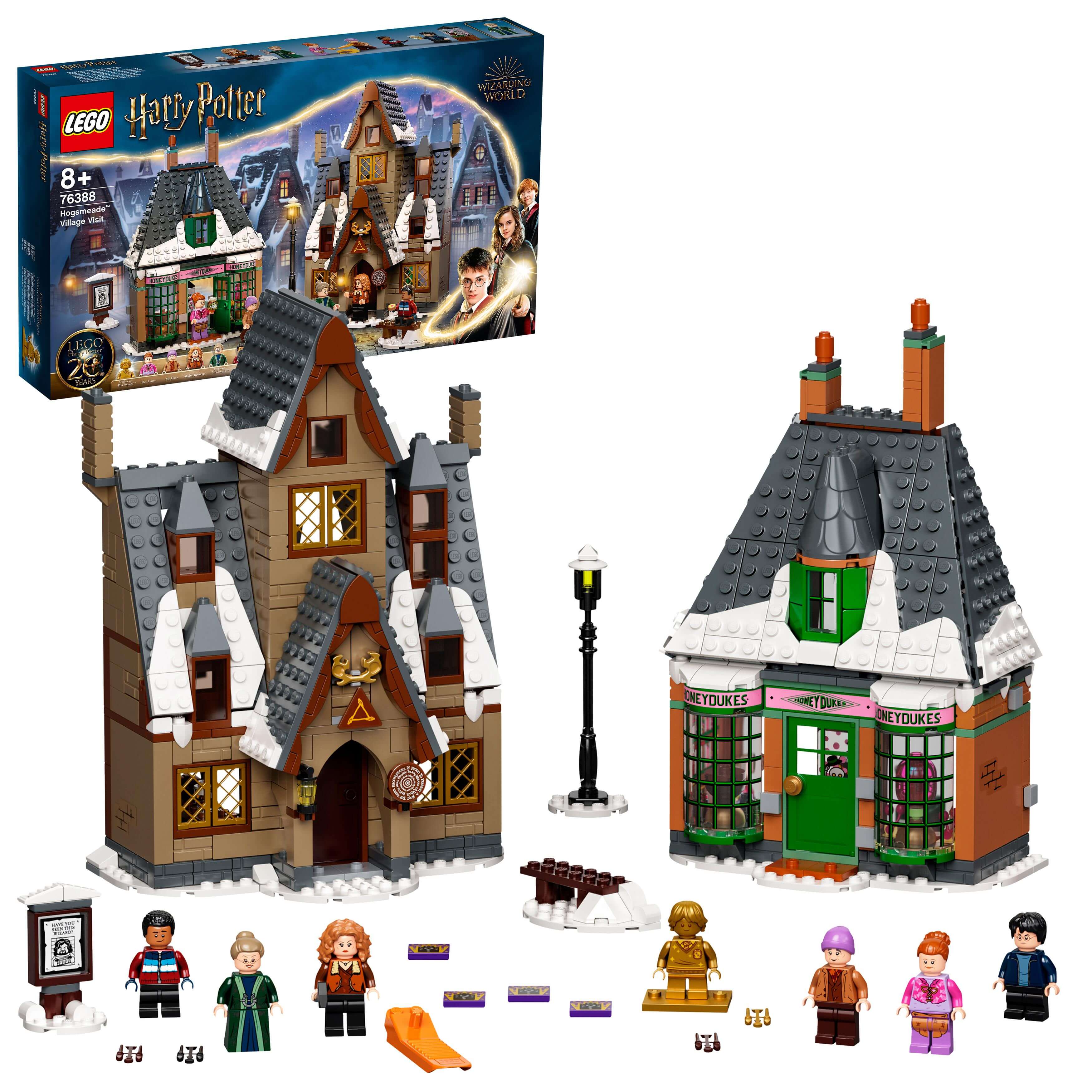 LEGO Harry Potter Hogsmeade Village Visit Set 76388 with buildings, figures, and accessories for magical adventures.