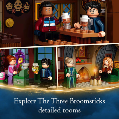LEGO Harry Potter Hogsmeade Village Set featuring The Three Broomsticks detailed rooms for magical adventures.