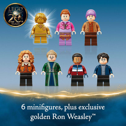 LEGO Harry Potter Hogsmeade Village Set features 6 minifigures including exclusive golden Ron Weasley.