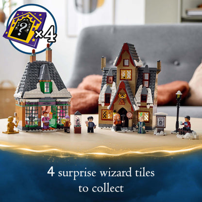 LEGO Harry Potter Hogsmeade Village Set 76388 with surprise wizard tiles and character figures in a cozy setting.