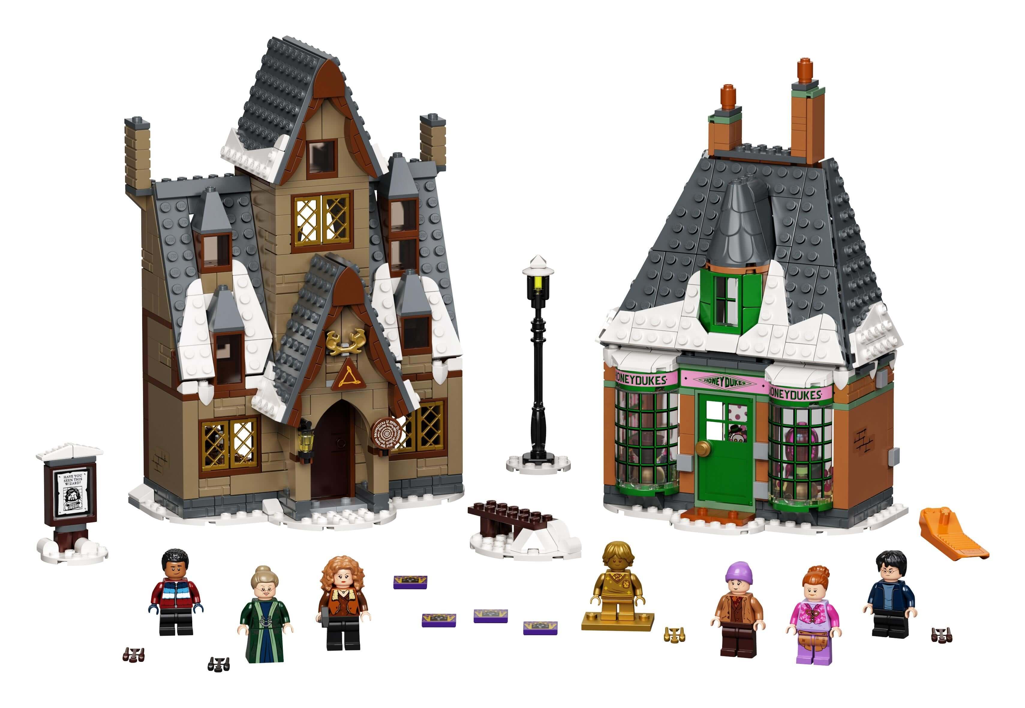 LEGO Harry Potter Hogsmeade Village Visit Set 76388 with buildings and minifigures for magical play.