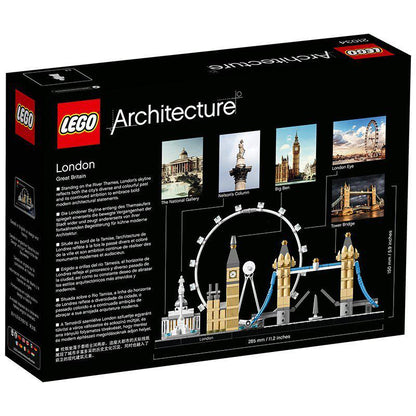 LEGO Architecture London Building Set 21034 featuring iconic landmarks like Big Ben and Tower Bridge in detailed skyline model.