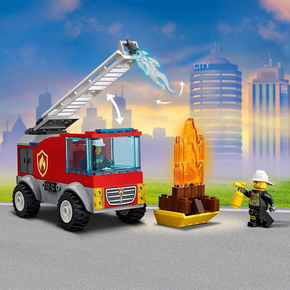 LEGO® City Fire Ladder Truck 60280 playset with Freya McCloud, featuring a ladder and fire-themed elements.