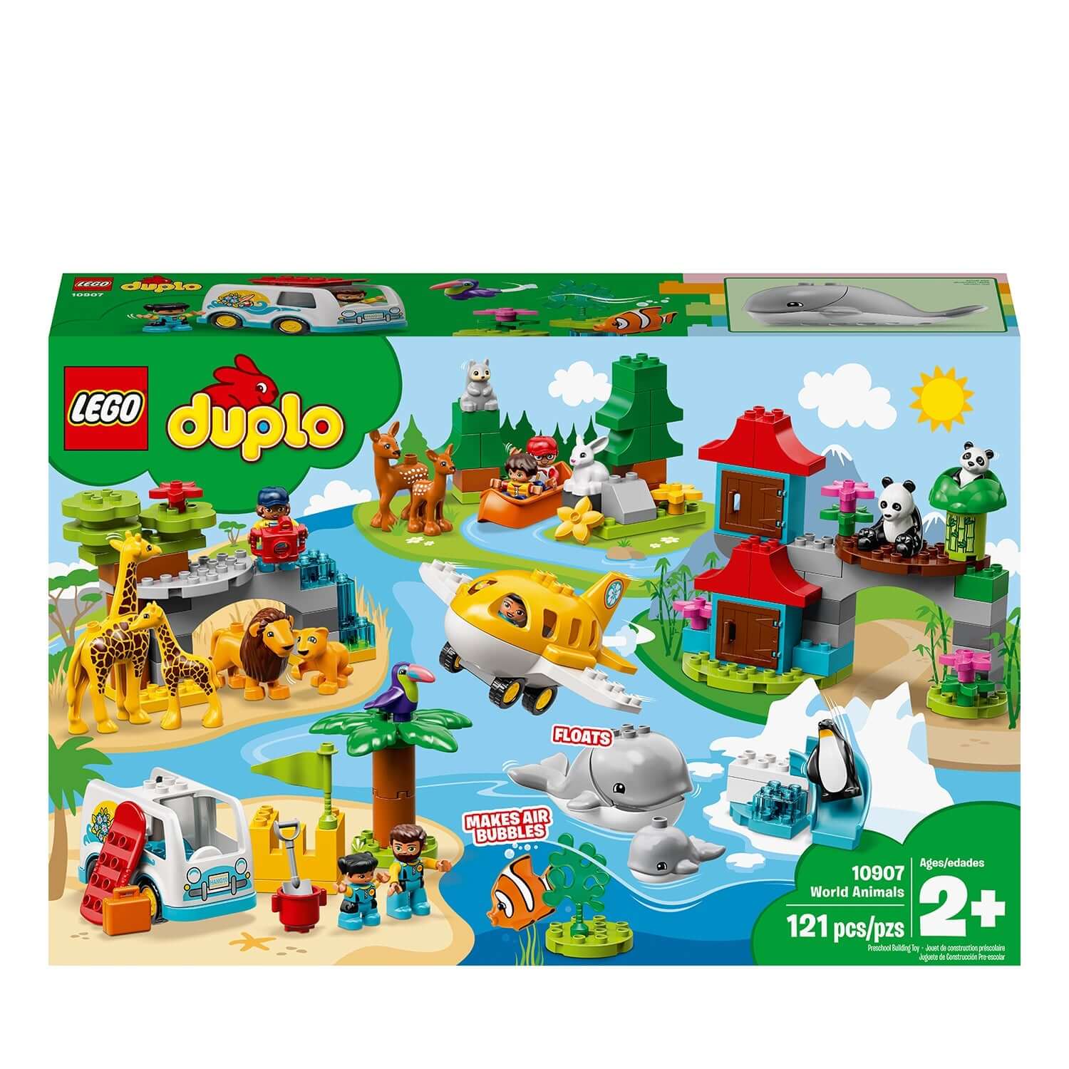 LEGO® DUPLO Town World Animals 10907 set with 15 animals, buildable environments, and fun accessories for toddlers.