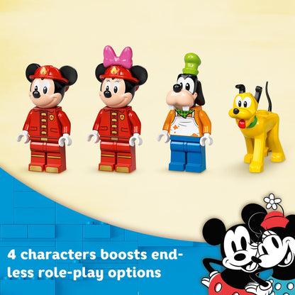 LEGO Disney Mickey Mouse fire station set with 4 characters for endless role-play fun.