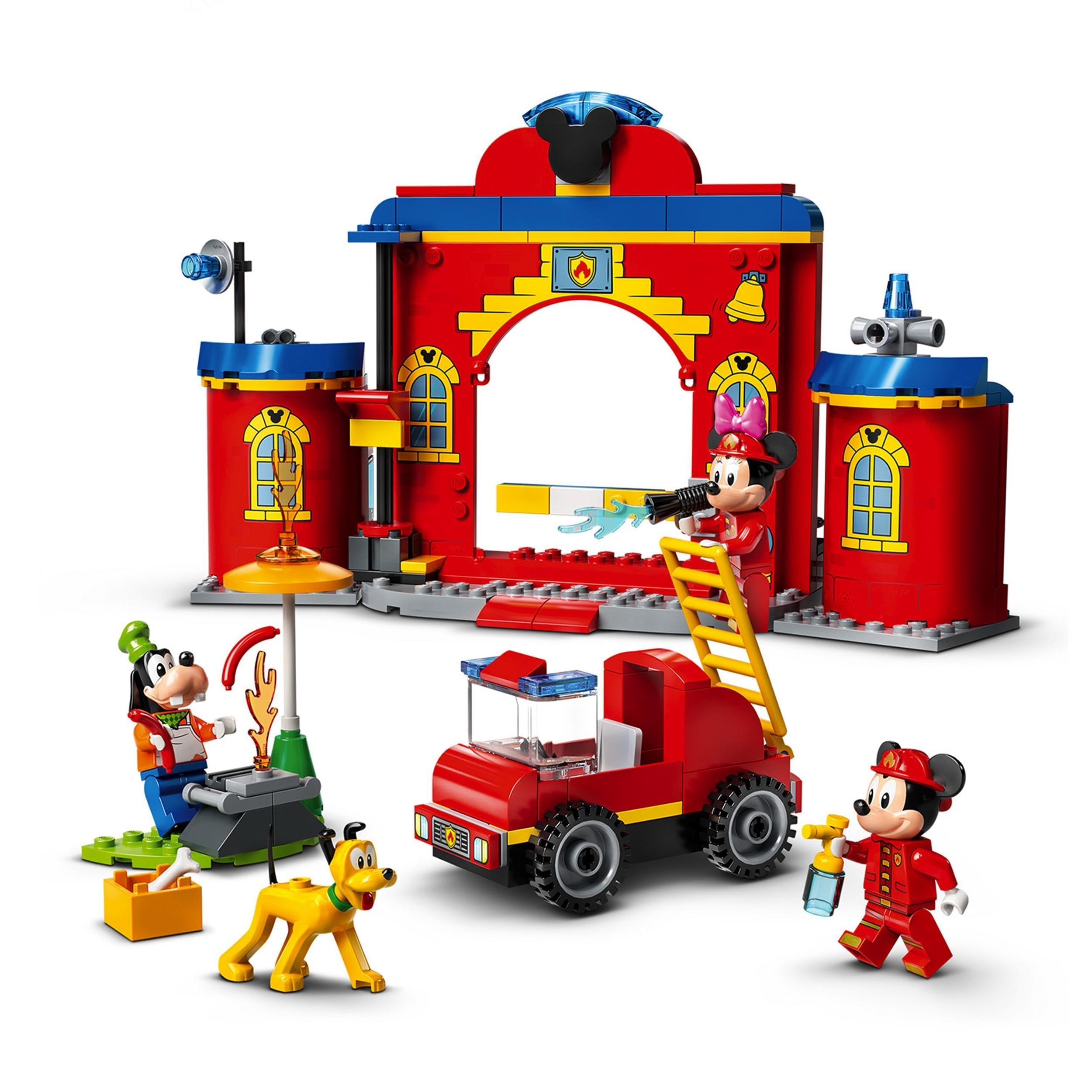 LEGO Disney Mickey Mouse Fire Engine & Station 10776 with minifigures and dog, perfect for inspiring kids' creativity.