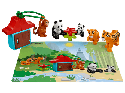 LEGO® Education Animals 45029 set with colorful DUPLO® animal figures and habitat playmat for preschool learning.