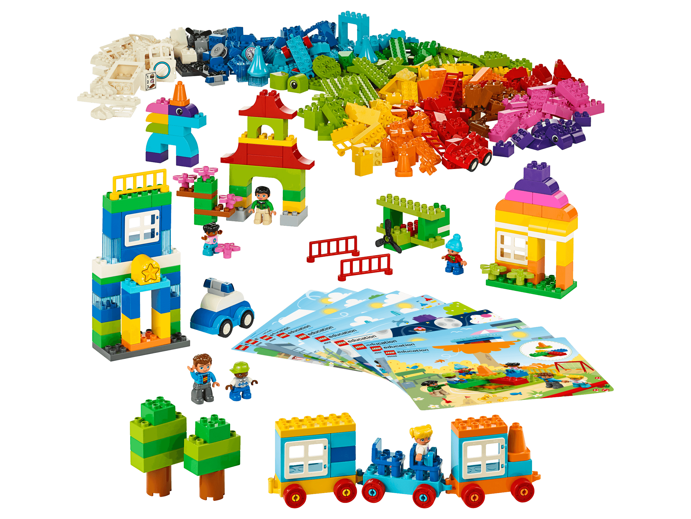 LEGO® Education My XL World 45028 set with colorful building blocks and role-play figures for preschool learning.