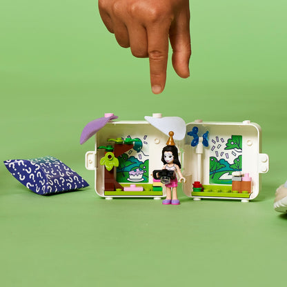 LEGO Friends Emma's Dalmatian Cube Playset 41663 with a girl, accessories, and colorful interior details.