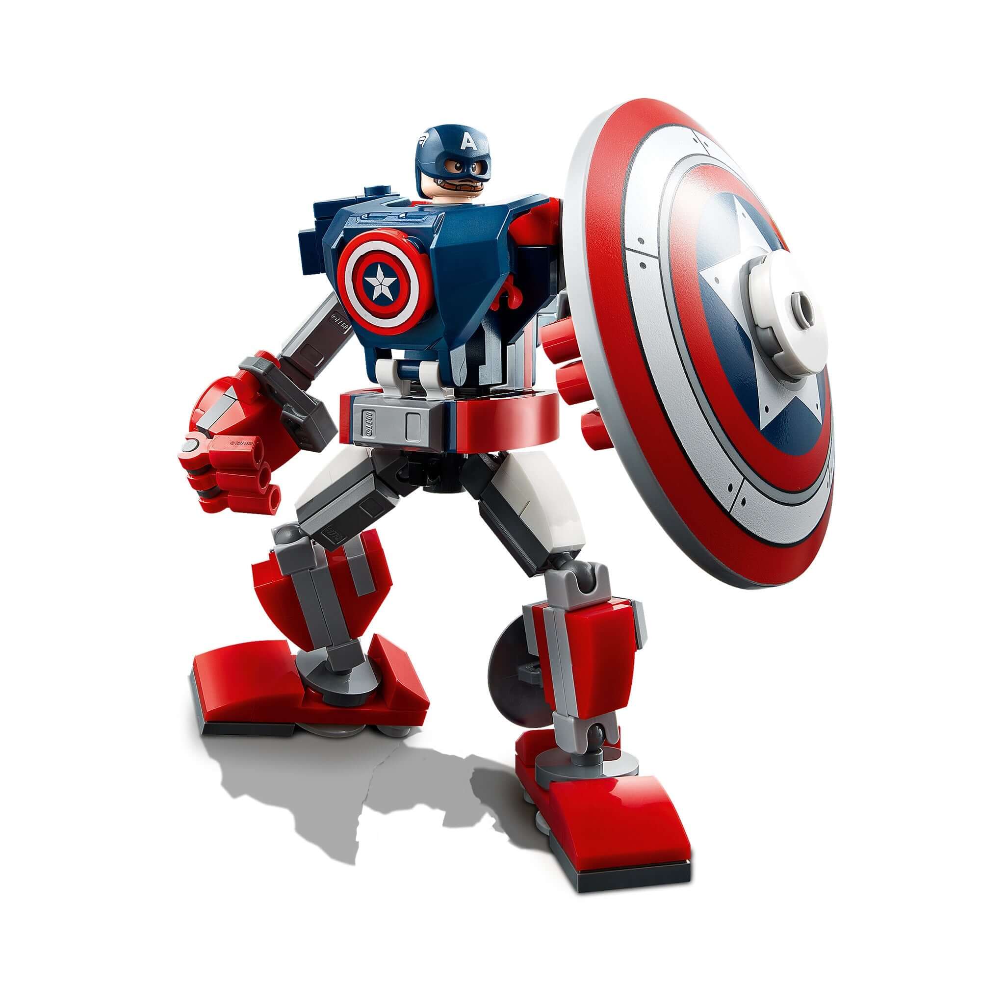 LEGO Marvel Avengers Captain America Mech Toy 76168, featuring movable limbs and detachable shield.