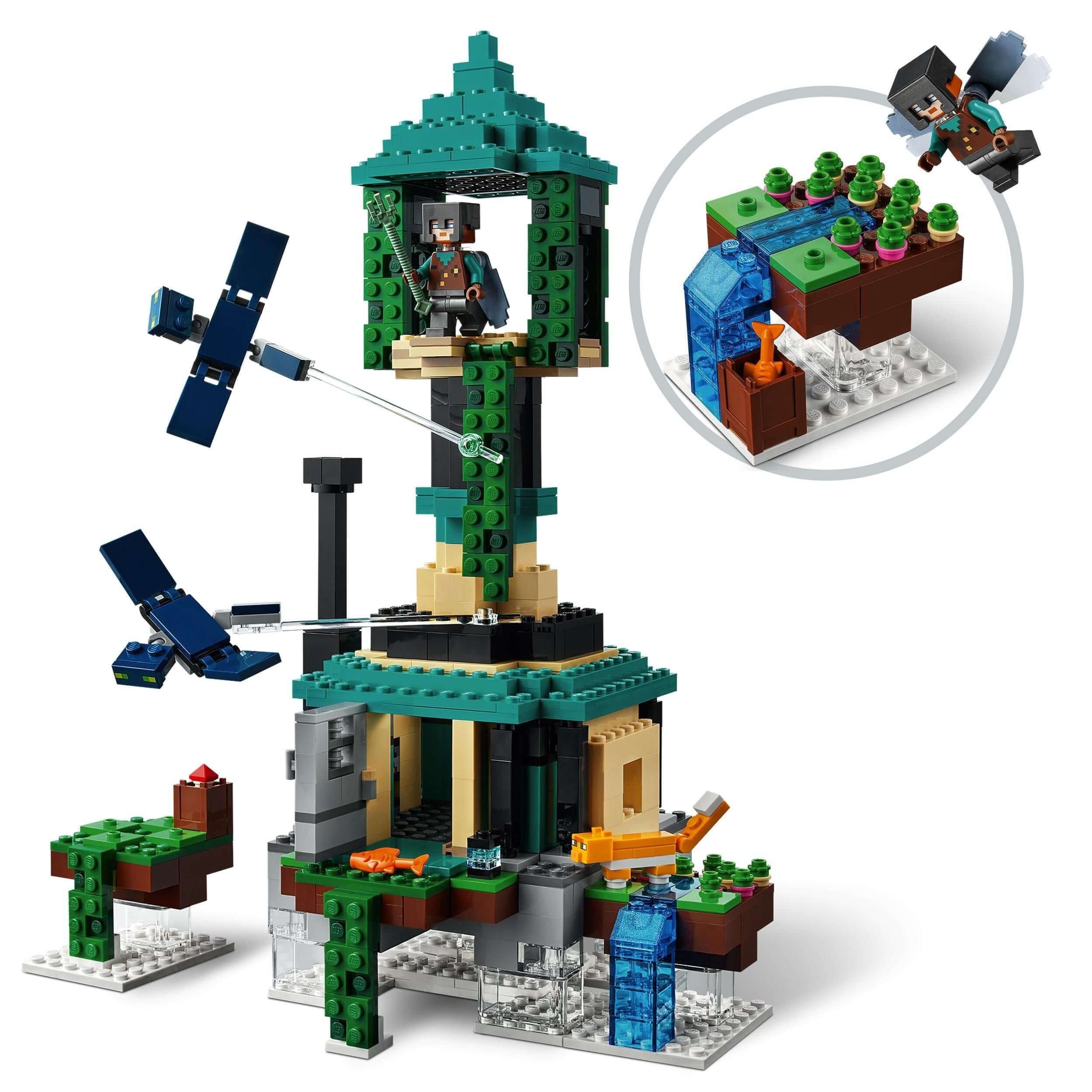 LEGO Minecraft The Sky Tower Building Set 21173 showcasing diverse environments and authentic action for kids.