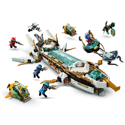 LEGO NINJAGO Hydro Bounty Submarine Set 71756 with 10 minifigures for underwater battles.