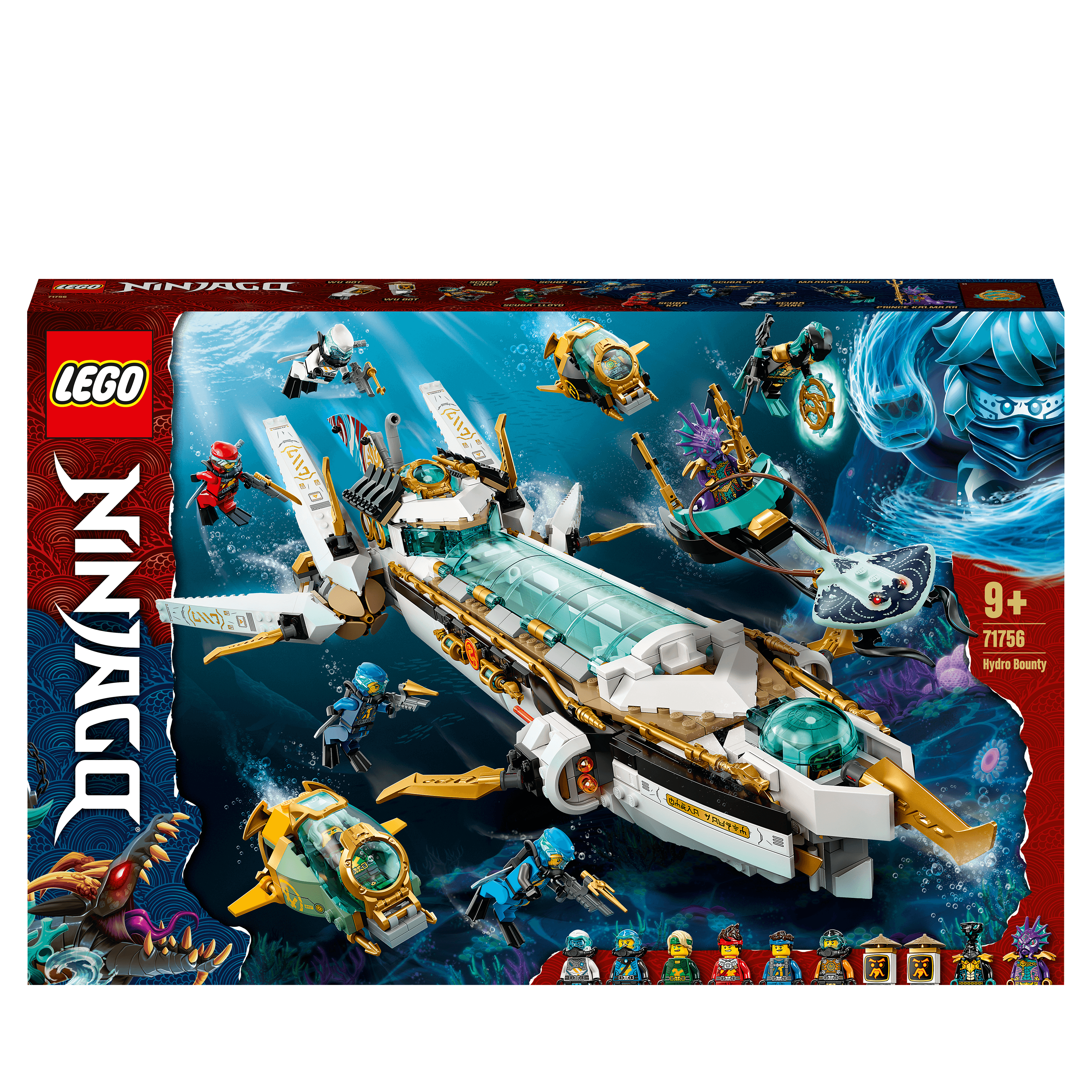 LEGO® NINJAGO Hydro Bounty Submarine Set 71756 with 10 minifigures, perfect for underwater battles.