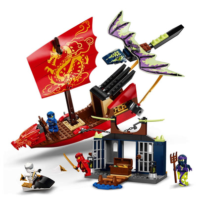 LEGO® NINJAGO Legacy Destiny’s Bounty Ship Set 71749 with jet ski and prison playset.