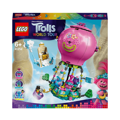 LEGO® Trolls Poppy’s Hot Air Balloon Playset 41252 features vibrant colors and key characters from the TROLLS WORLD TOUR movie.