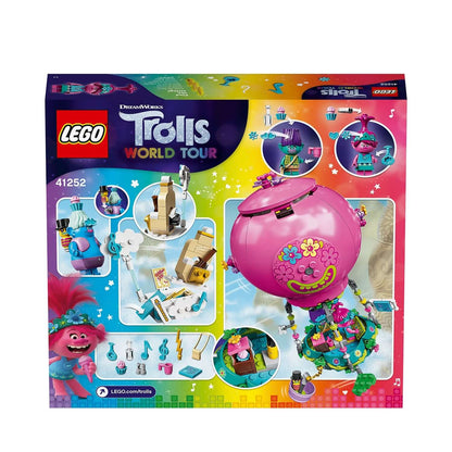 LEGO® Trolls Poppy’s Hot Air Balloon Playset 41252 packaging featuring colorful scenes and characters from the TROLLS WORLD TOUR movie.