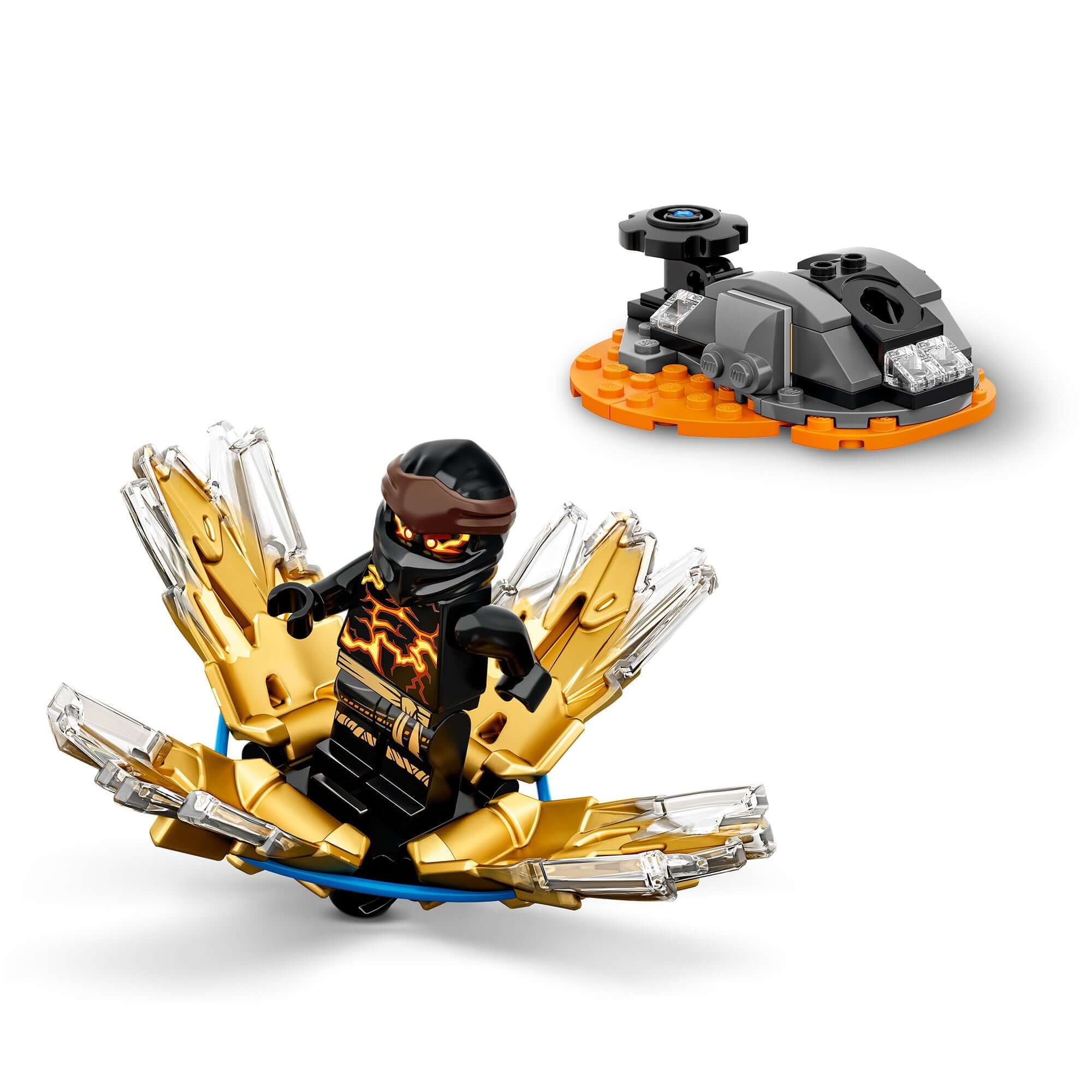 LEGO® NINJAGO Spinjitzu Burst Cole Spinner Toy 70685 with Cole figure launching in a dynamic spin.