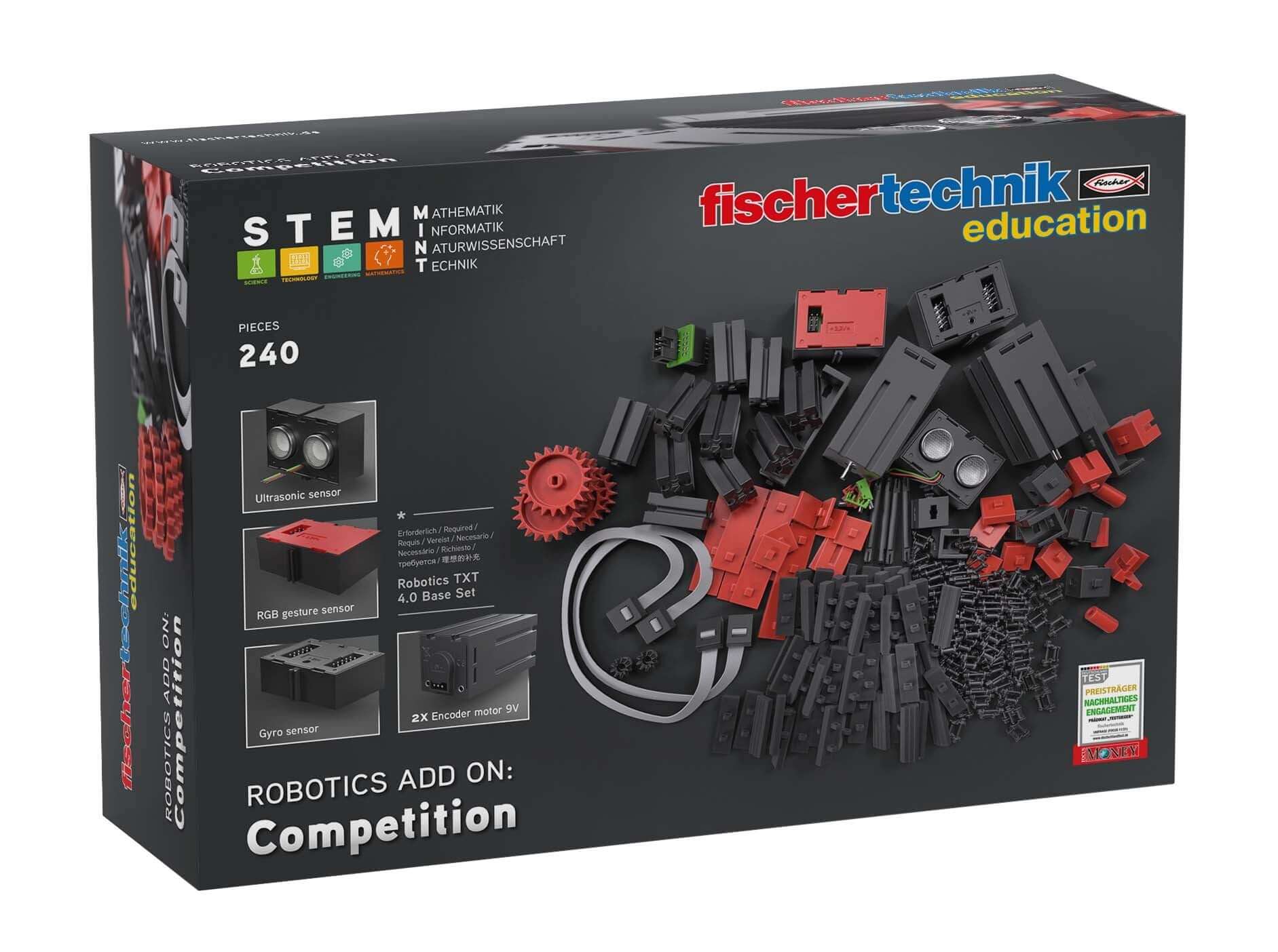 Robotics Add-On set for STEM competitions, includes 240 pieces for use with Fischer Technik TXT 4.0 base set.